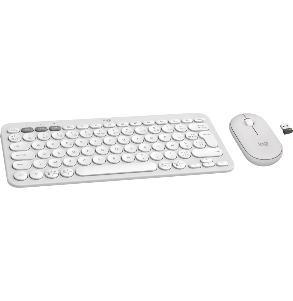 Cavier et Souris sans Fil Pebble 2 Combo BLANC TONAL