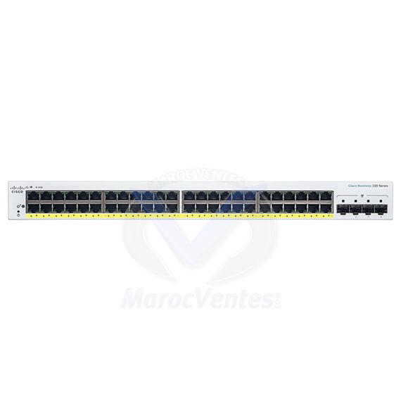 Switch Web Manageable Niveau 2 48 ports PoE+ 10/100/1000 Mbps + 4 Logements SFP 1 Gbps CBS220-48P-4G-EU