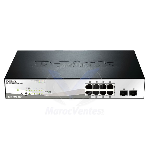 Smart Switch 8 ports Gigabit 10/100/1000 Mbps PoE + 2 ports combo T/SFP DGS-1210-10P