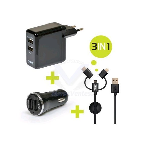PORTDESIGN CHARGEUR VOITURE 2 USB & 2IN1 - EU 900023