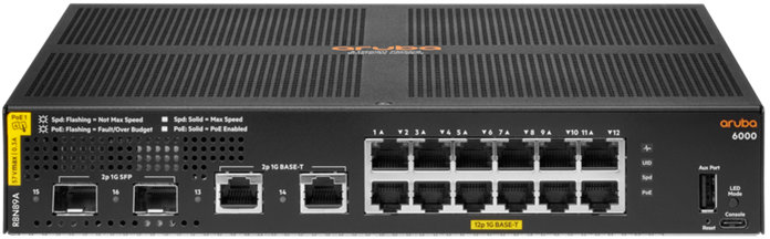 Switch Aruba 6000 12G Classe 4 PoE 2G/2SFP 139 W Géré L3 R8N89A