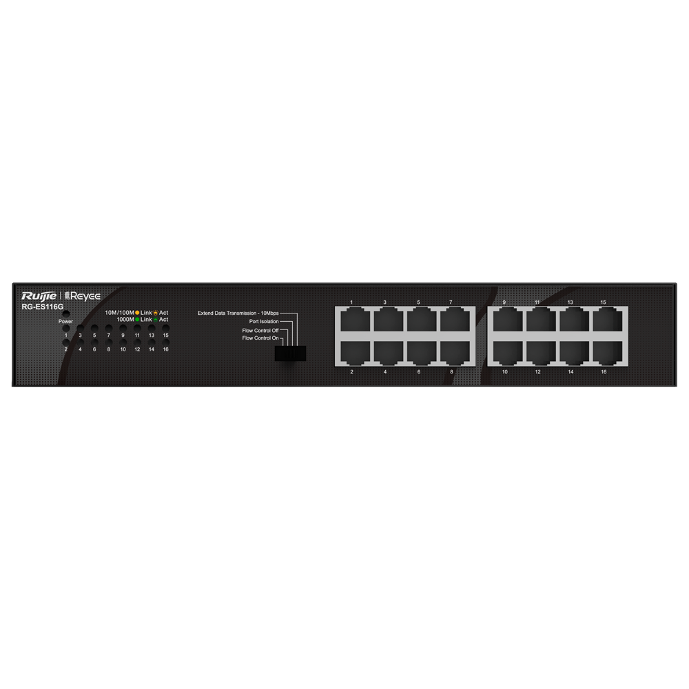 Commutateur de Bureau 16 Ports 10/100/1000 Mbps RJ45 Non Géré Boîtier en Acier RG-ES116G