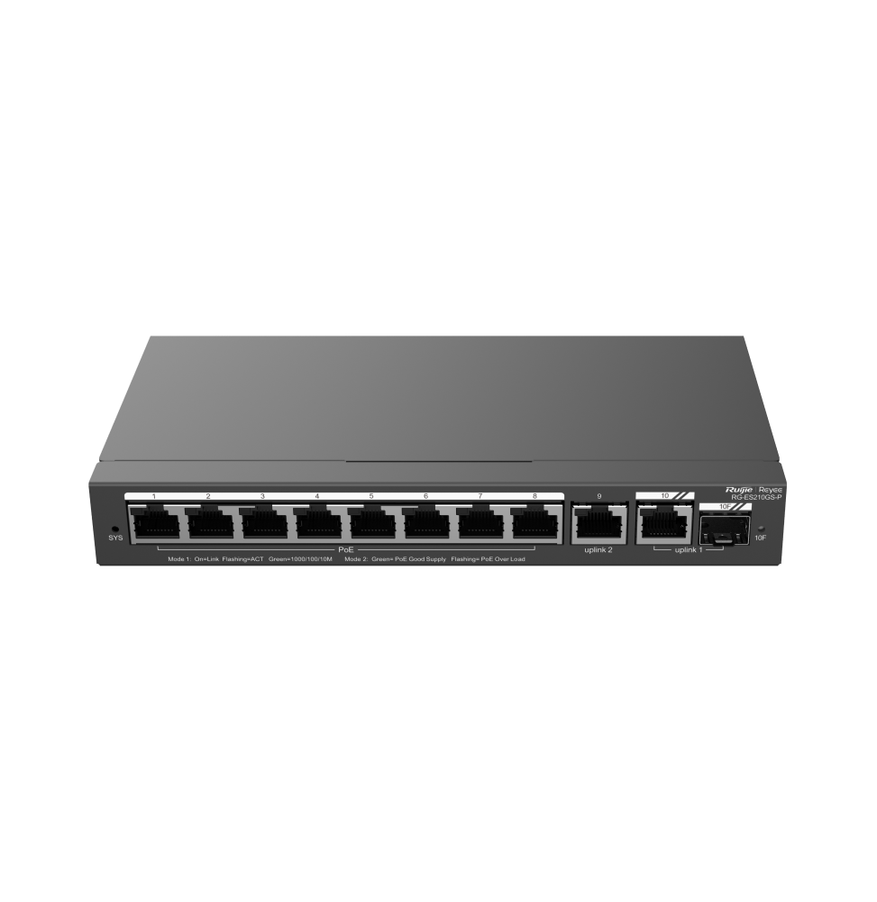 Reyee Switch 10 Ports Gb 8 PoE 1RJ45 1SFP 120W RG-ES210GS-P