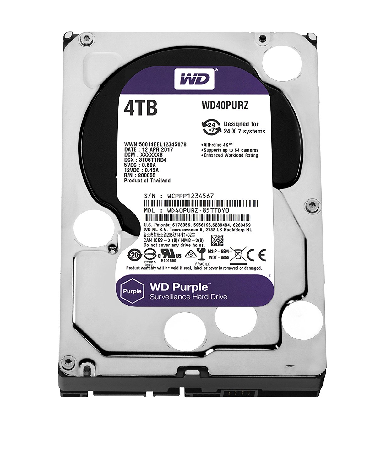 Disque dur de surveillance interne 3,5" SATA III  4TB Purple 5400 rpm WD40PURZ