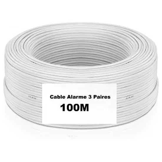 CABLE D'ALARME 3 PAIRES BOBINE 100M 6 X 0.22 BLANC 100M 6 X 0.22 BLANC