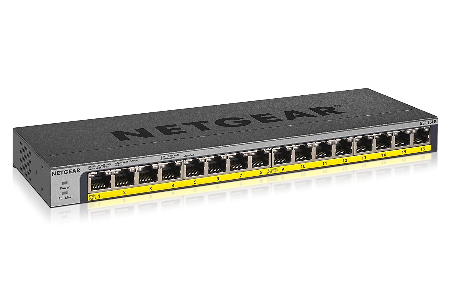 Switch de Réseau Non gestionable PoE + avec 16 Ports Gigabit Ethernet RJ-45 GS116LP