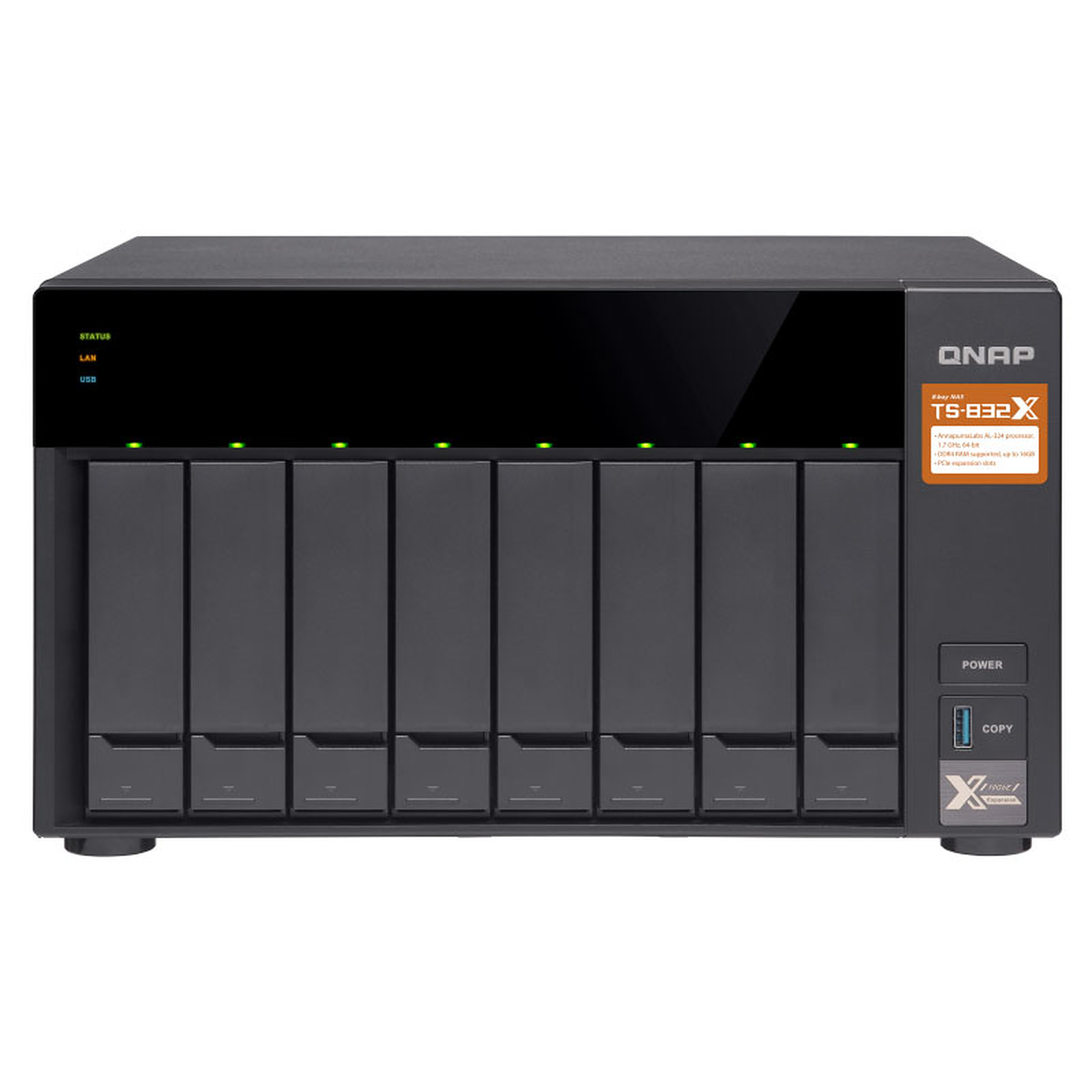 Serveur NAS 8 baies avec 2 Go de RAM et processeur Quad-Core Cortex A-57 1.7GHz (sans disque dur) TS-832X-2G